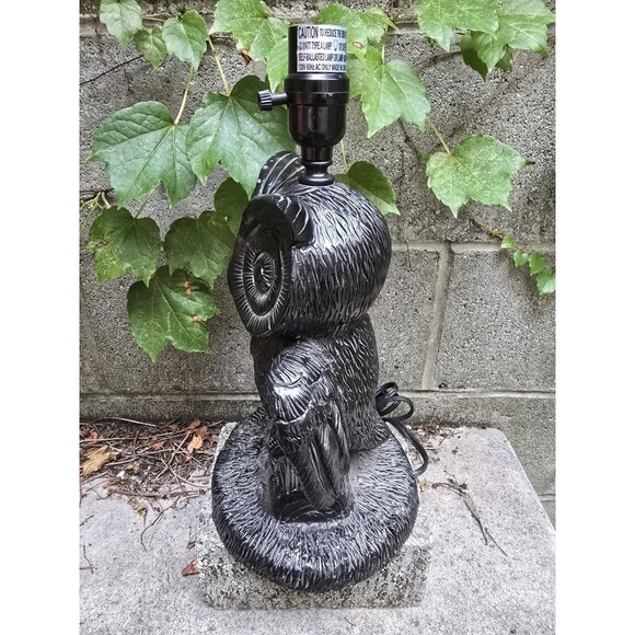 Black Owl Resin Table Lamp 14" Tall 7.5" Diameter Base - Picture 2 of 6